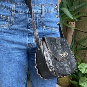 Vintage all leather tool made crossbody bag